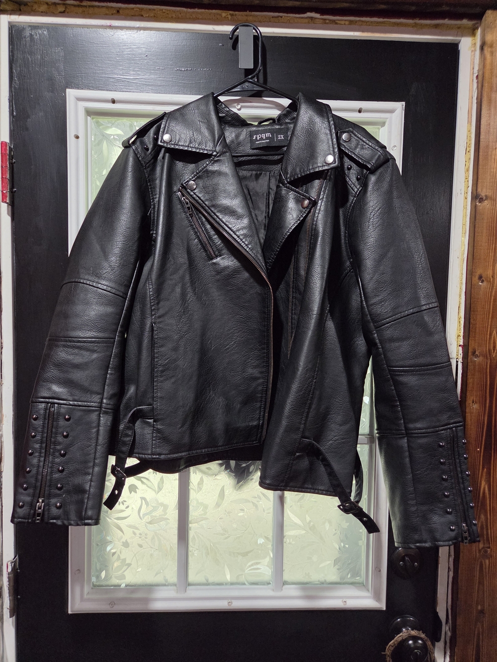 Moto-Style Black Faux Leather Jacket - Women's
